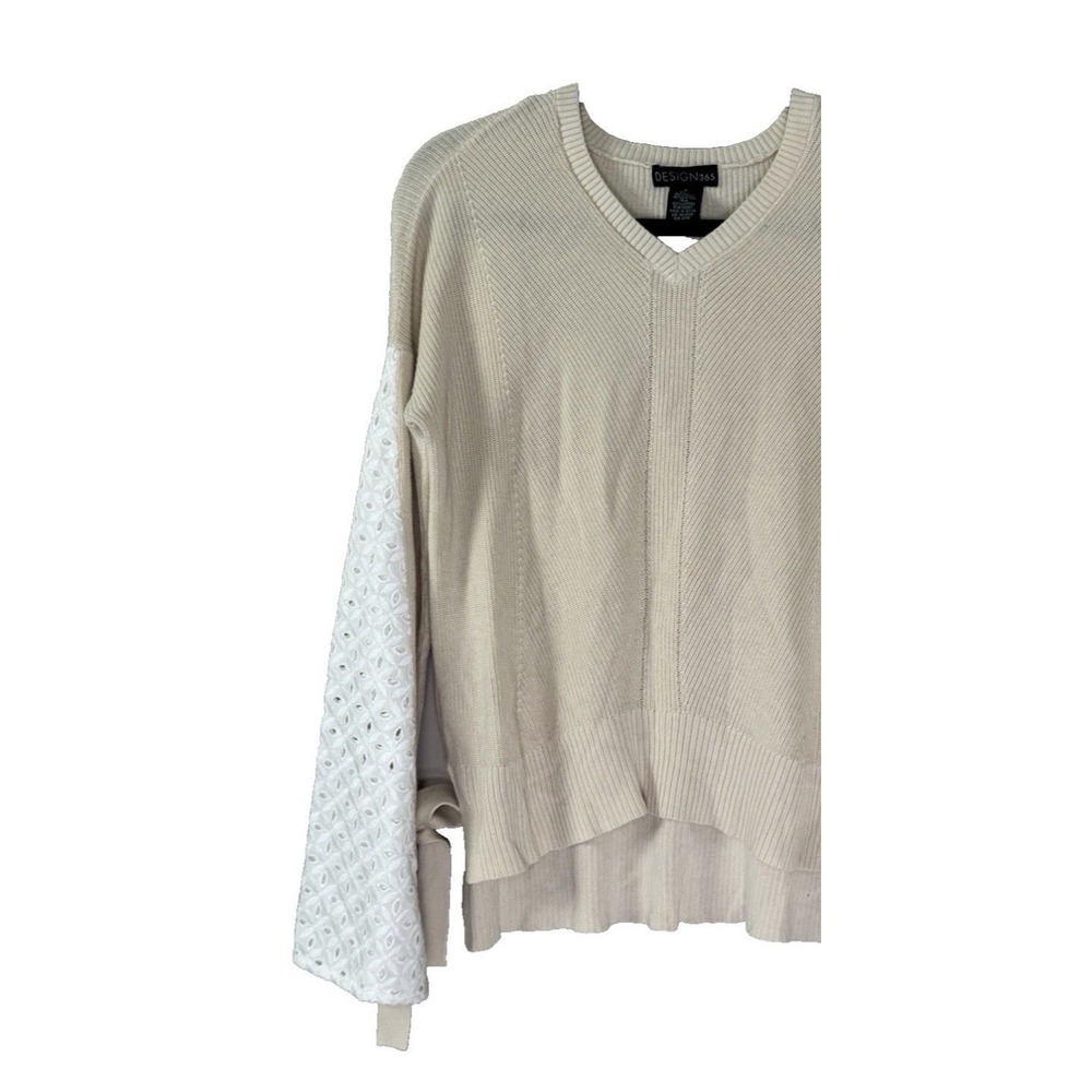 Womens Small Ivory Sweater Eyelet Lace Flare Sleeve Asymmetrical Boho Cottage